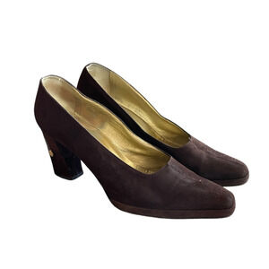 ESCADA Women's Size 8.5B/EU 38.5 Brown Suede Croc Classic Slip-On Pumps VINTAGE